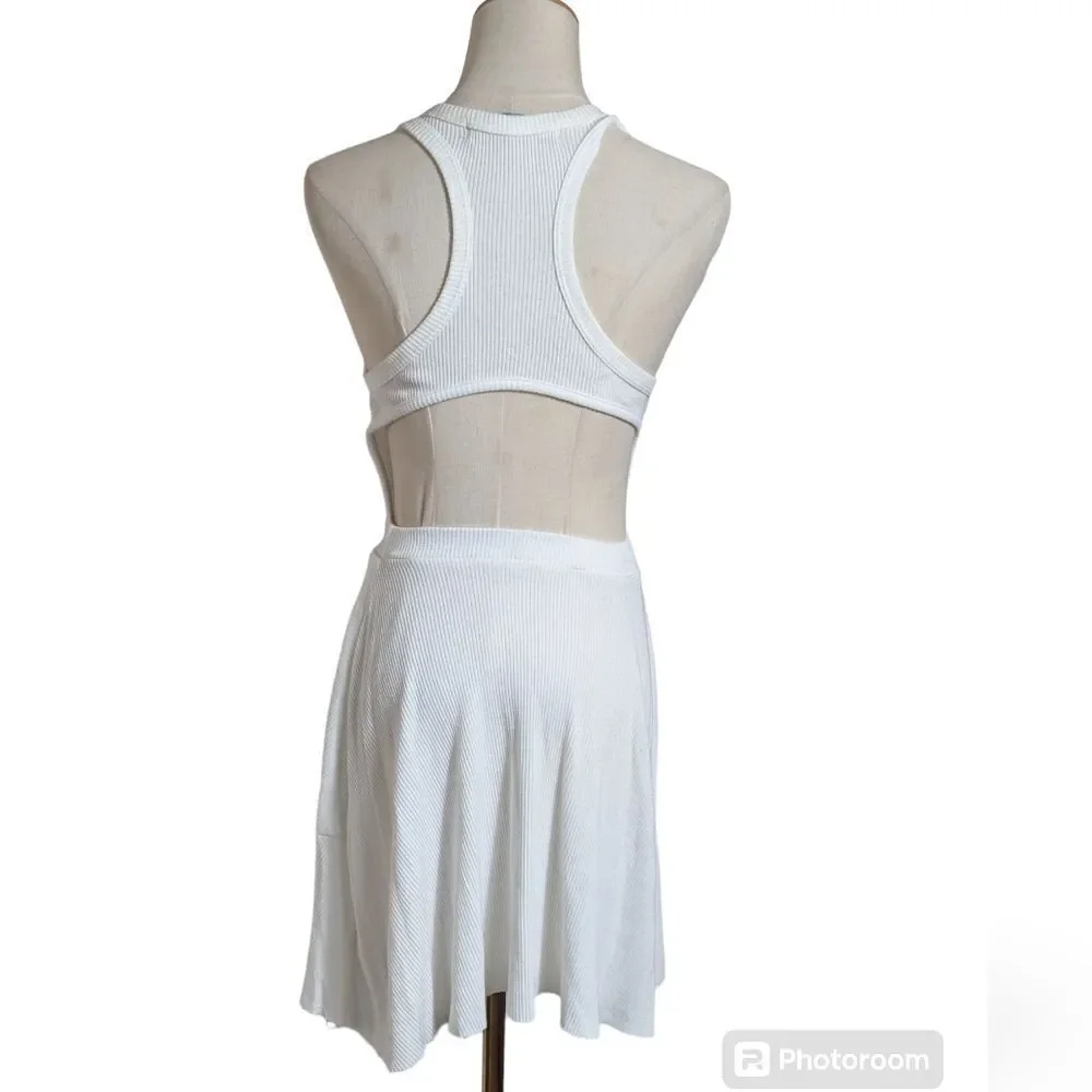 Free People Beach White Ribbed Stretch Mini Dress